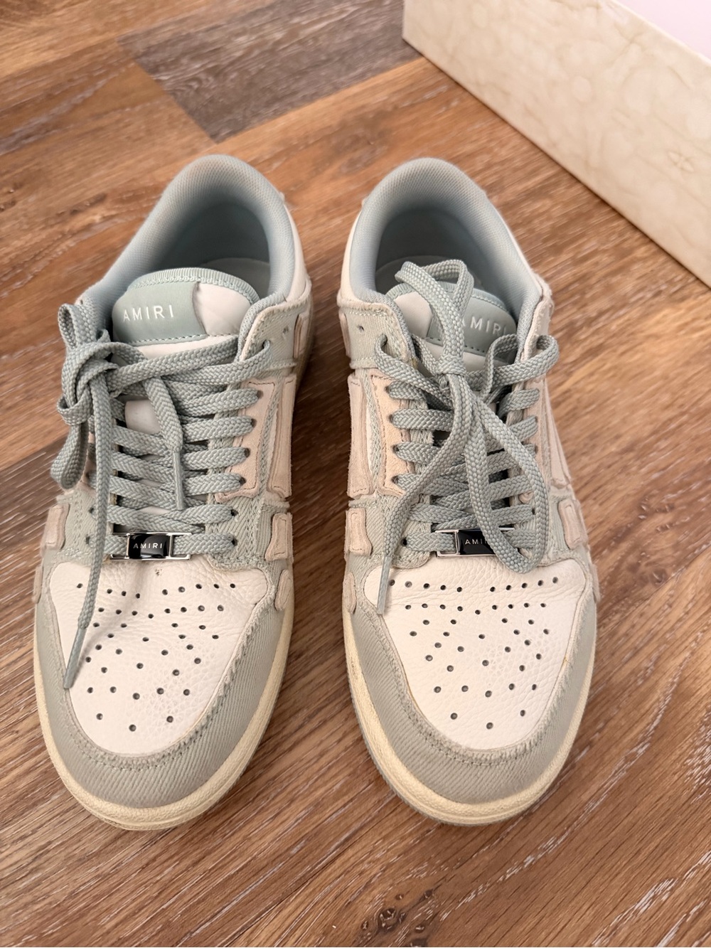 AMIRI Sage Green and Cream Low-Top Sneakers